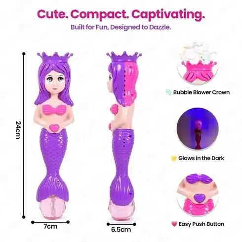 Mermaid Bubble Wand Toy for Kids Automatic Bubble Maker with Bubble Solution Kit