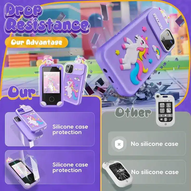 Unicorn Kids Camera Phone Toy with Silicone Protective Case & Screen Guard