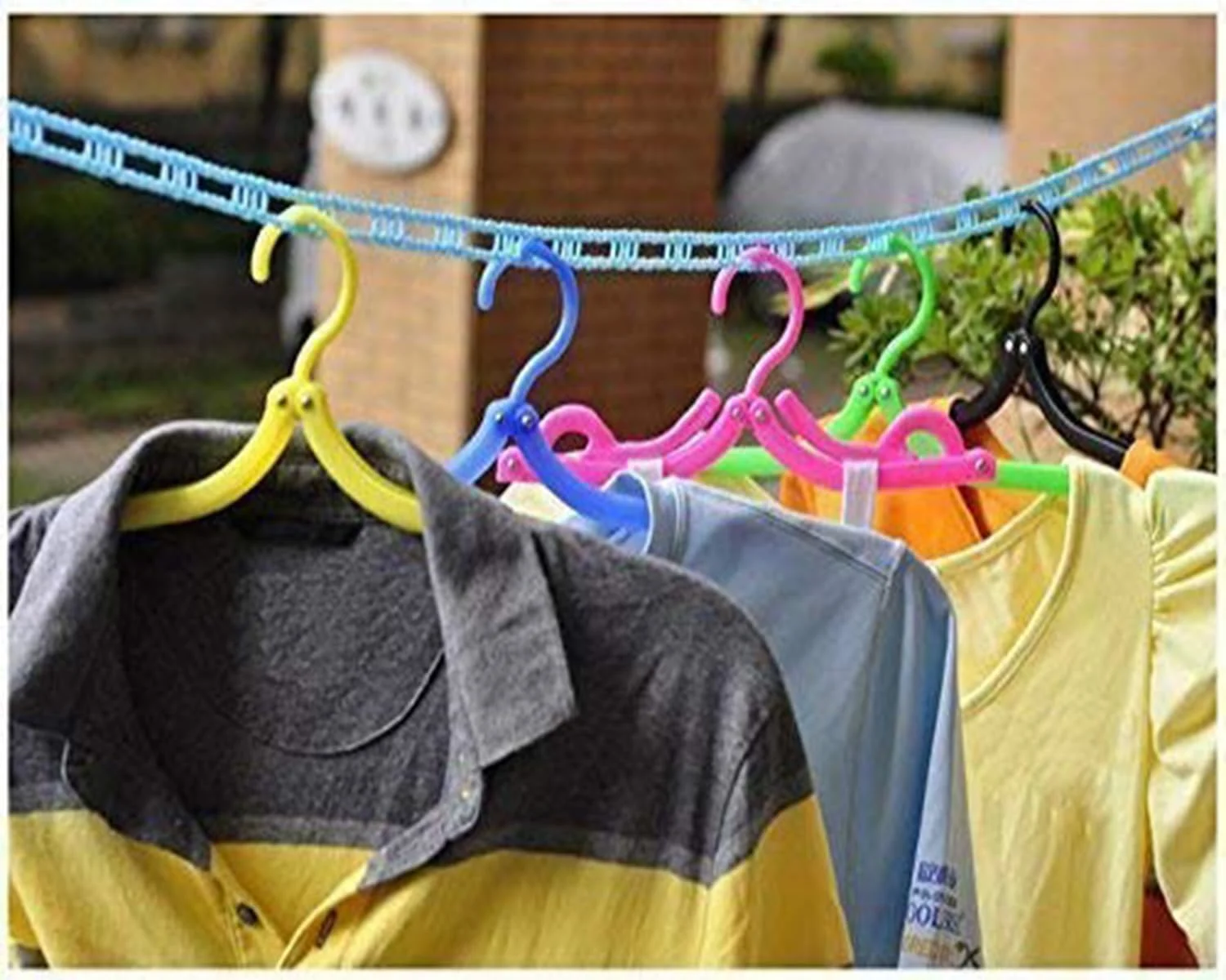 5 Meters Windproof Anti-Slip Clothes Washing Line Drying Nylon Rope with Hooks