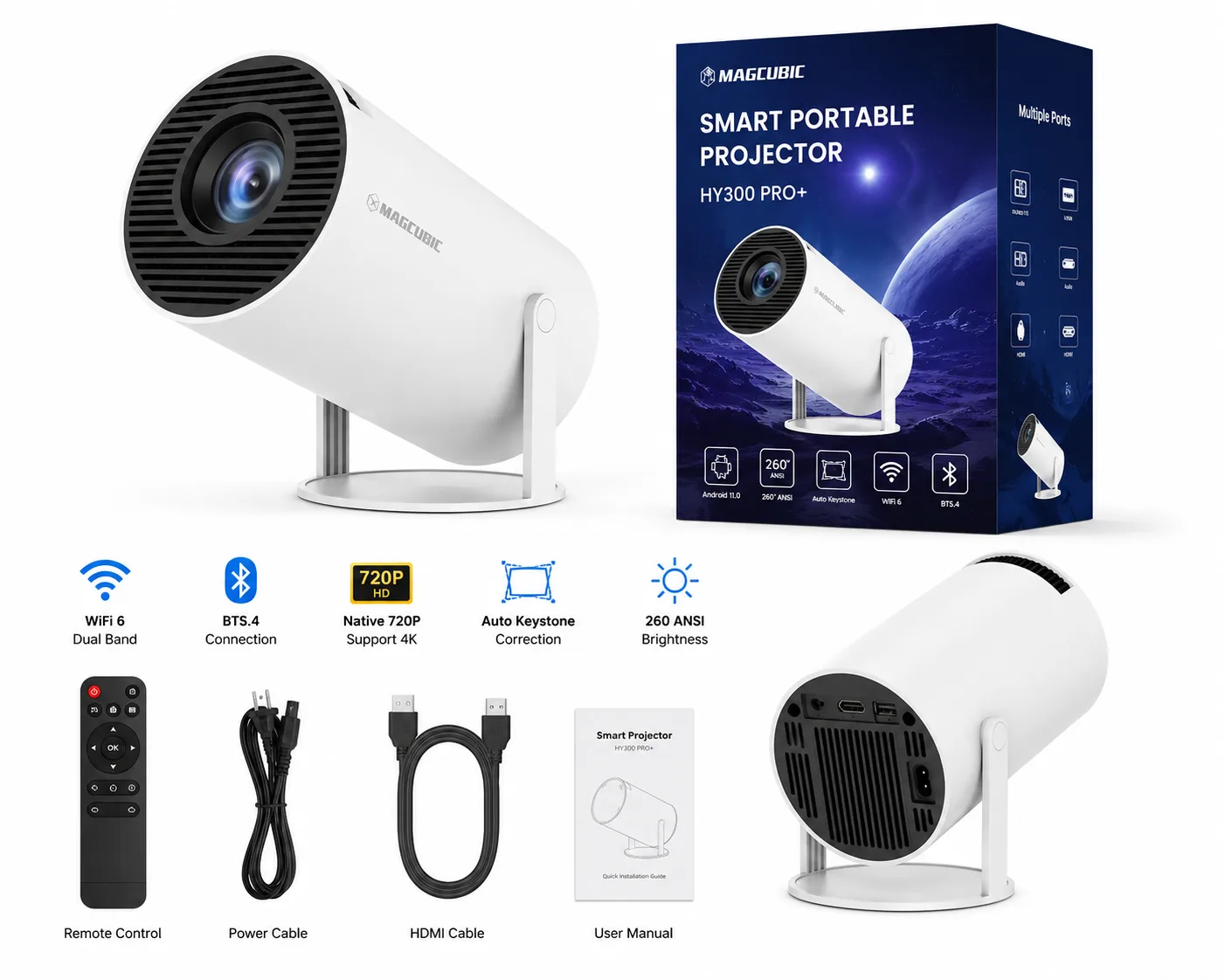 Smart Portable Mini Projector | Native 720P HD | 4K Supported