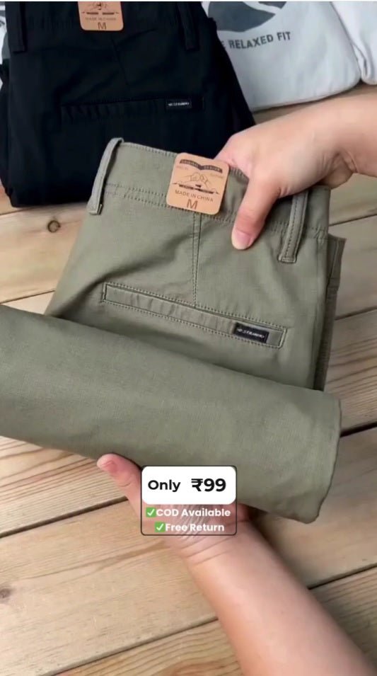 Men’s Beige Slim-Fit Cotton Pants